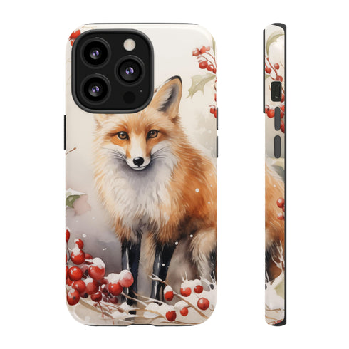 Christmas Fox in a Wreath of Red Berries - Impact Resistant Phone Case iPhone 13 Pro Glossy